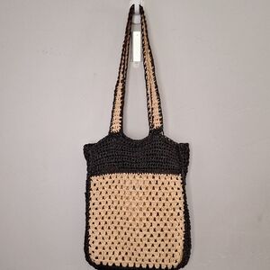Zara Black and Tan Crochet Shoulder Bag